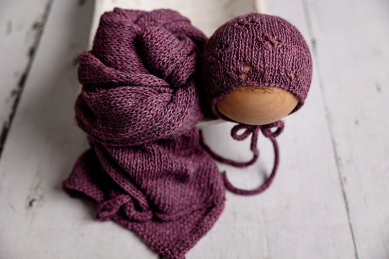 Newborn Photography Knit Wrap & Bonnet Amethyst