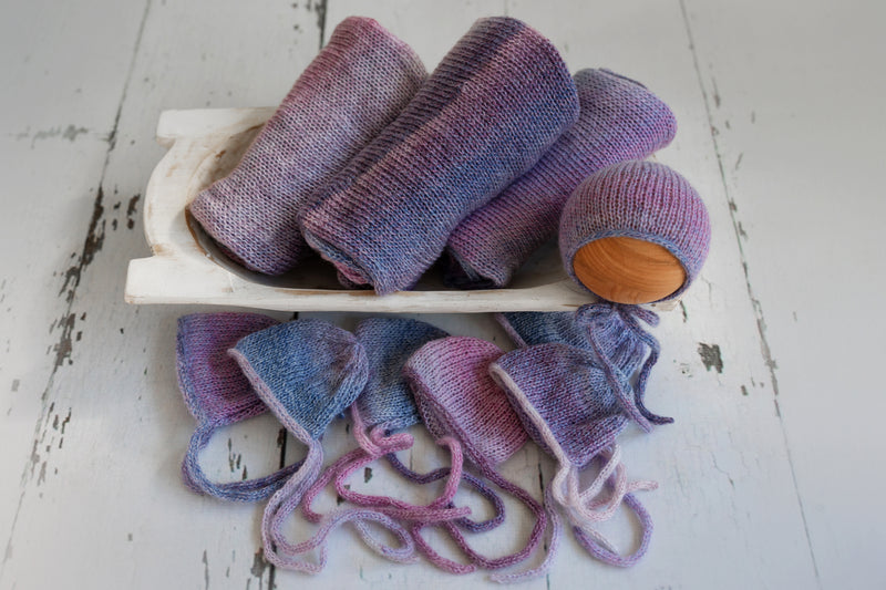 Newborn Photography Knit Wrap & Bonnet Rainbow Tones