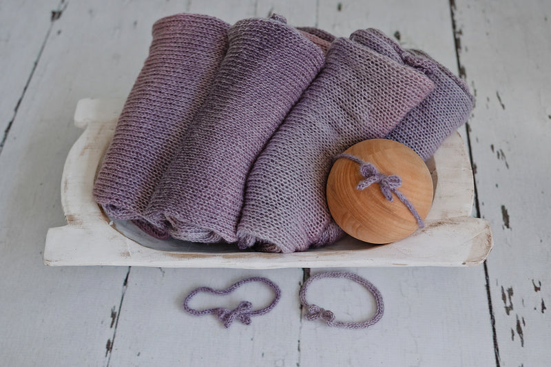 Newborn Photography Knit Wrap & Headband Purple Blue Gradient
