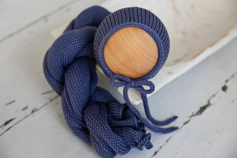 Newborn Photography Knit Wrap & Bonnet Periwinkle